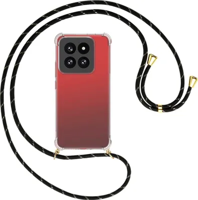 Produktbild von Handykette Backcover-Schutzhülle mit Band (Metall goldfarben) für Xiaomi 14 Pro (23116PN5BC) - schwarz/gold
