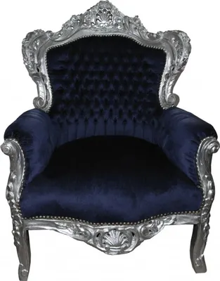 Produktbild von Casa Padrino Barock Sessel "King"   Royalblau/ Silber  Möbel Antik Stil