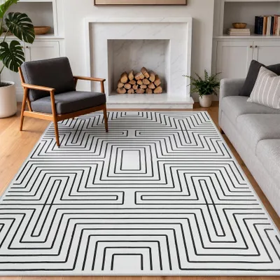 Zdjęcie produktu dla Tribesigns, dywan do salonu, 200x300 cm, miękki, czarno-biały, abstrakcyjny wzór, dywan do sypialni, geometryczny, dywan bez wzoru, do jadalni, biura