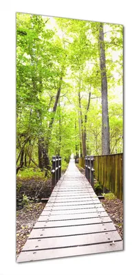 Produktbild von Wallario selbstklebende Duschrückwand 70 x 190 cm mit Motiv Spaziergang im Wald  Holzweg über einen Fluss - Wandverkleidung mit Hochglanzlaminat in Glasoptik