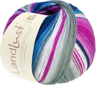 Produktbild von Lana Grossa - Landlust die Sockenwolle 0118 fuchsia tintenblau grau wollweiß