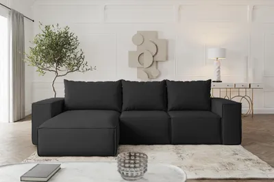 Produktbild von Ecksofa mit Schlaffunktion ESTELLE Stoff Opera Velvet Schwarz Ottomane Links