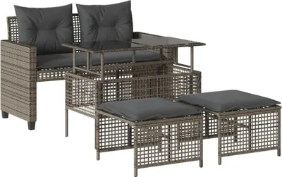 Produktbild von vidaXL 4-tlg. Garten-Sofagarnitur mit Kissen Grau Poly Rattan Glas