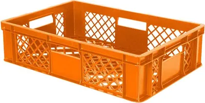 Produktbild von 90 Stück Eurobehälter durchbrochen/Bäckerkiste, LxBxH 600 x 400 x 150 mm, PE-HD, lebensmittelecht, orange, Palettenware