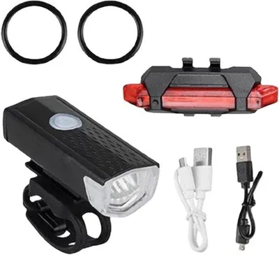 Productafbeelding van Fietsverlichting Set - Voor en Achter - Veilig Fietsen - 3 Lichtstanden - USB Oplaadbaar - Zwart