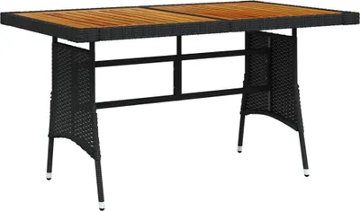 Obrázok produktu pre Maison Exclusive – Záhradný stôl, čierny, 130 x 70 x 72 cm, poly ratan a masívne akáciové drevo