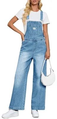 Produktbild von Damen-Jeans-Latzhose – Verstellbare Schulterträger, weites Bein, bequeme Passform