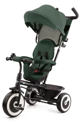 Image de Kinderkraft ASTON - Tricycle - siège pivotant - grandes roues indestructibles - pliable - ceintures de sécurité - poignée parentale réglable - accessoires - vert