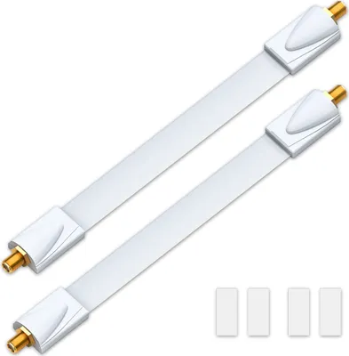 Produktbild von deleyCON 2x Fensterdurchführungen SAT Kabel 17cm Flexibel 26cm Länge Kupplung Fenster & Türen Vergoldet Extrem Flach Geschirmt Klebepads - Weiß