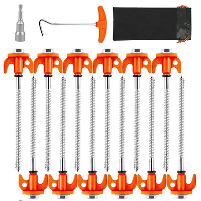 Produktbild von Schraubheringe Set 12 Stück, 20 cm, mit Steckschlüssel & Heringzieher, verzinkt, für harte Böden, Sand & Kies, stabil für Zelt & Camping