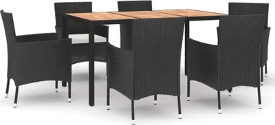 Obrázek produktu pro vidaXL 7dílný zahradní jídelní set s polštáři Black Poly Rattan