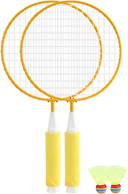 Obrázek produktu pro Dětská badmintonová raketa, velká síť, měkká, protiskluzová rukojeť, pohodlná rukojeť, dětská raketa se 2 míčky, žlutá barva