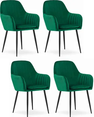 Obrázek produktu pro Židle PRAIANO, zelený samet, čalouněná, do obývacího pokoje a jídelny, 4 kusy, rozměry 58x87x57 cm, nosnost do 110 kg