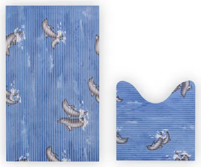 Produktbild von Teppich Badgarnitur 2-teilig - Delphin - Weichschaummatte ( 80x48cm / 48x48cm ) - Badvorleger Badteppich Badezimmerteppich - Antirutsch Bad Dusche