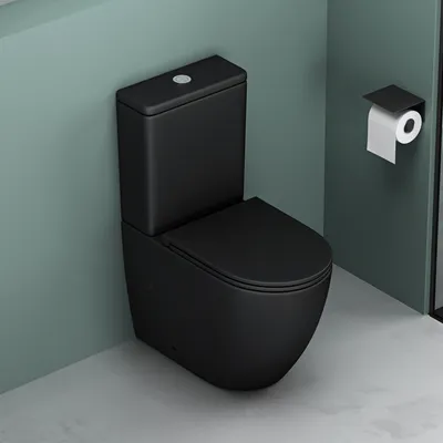 Produktbild von Mai & Mai Stand-WC aus Keramik spülrandloses-WC matt schwarz 36x63x82cm bodenstehende-Toilette inkl.Spülkasten 179T