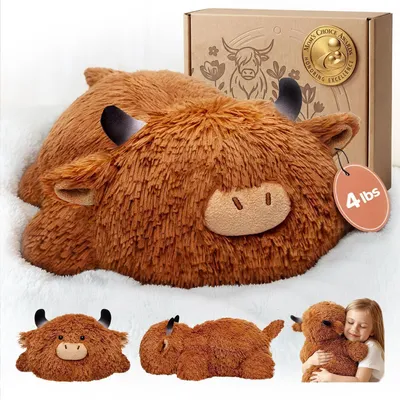 Productafbeelding van Gewichtsdier, knuffelkoe van het Hooglander-ras, 58 cm, 1,8 kg. Pluchen knuffel voor kinderen en volwassenen