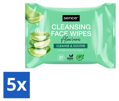 Produktbild von 5 x Sence Aloe Vera Gesichtsreinigungstücher - 20 Stück - Vorteilspackung - 5 Stücke