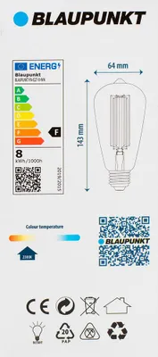 Image de Blaupunkt LED lamp E27 ST64 Amber Filament A60 806lm 2300K
