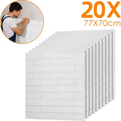 Produktbild von Fiqops 20 tlg 3D Tapete Wandpaneele Wandtattoos Selbstklebend 3D Ziegel Ziegel Wandaufkleber Weiß 70 x 77 cm