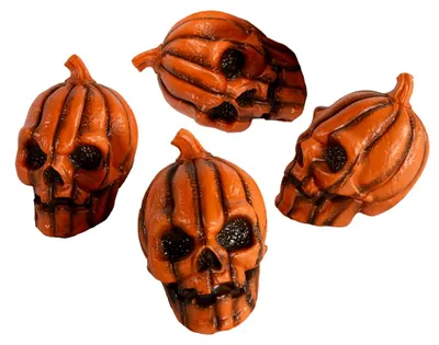 Produktbild von 4 Stück Mini-Kürbis Totenköpfe als Deko-Set, KI-generiertes Bild