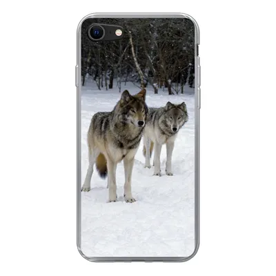 Produktbild von MuchoWow® Handyhülle Schutzhülle Hülle für iPhone SE 2020 Wolf - Schnee - Kanada Silikon Softcase Handy Hülle - Kartenbesitzer