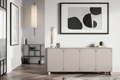 Zdjęcie produktu dla Komoda kaszmirowa 200 cm Sonatia II kuliste nogi glamour 4 półki pojemna