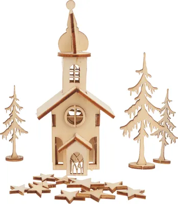 Produktbild von Holzbausatz "Kirche", 37-tlg., Sperrholz