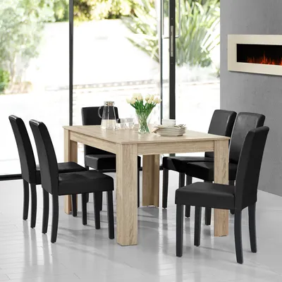 Produktbild von [en.casa] Esstisch Eiche hell mit 6 Stühlen schwarz Kunstleder gepolstert 140x90 Essgruppe Esszimmer