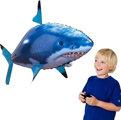 Image de RC Shark Poisson volant - Figurine de requin volant télécommandée pour l'intérieur, pivotant à 360°, gonflée à l'hélium