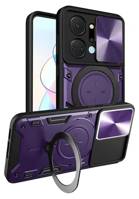 Produktbild von Handyhülle für Honor X7a Dual-Layer Stoßfest Rüstung Hülle mit Dia Kameraschutz und Kreisförmig Ring Ständer Lila