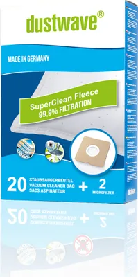 Produktbild von 20 Staubsaugerbeutel + 2 Filter mehrlagiges Micro-Vlies geeignet und kompatibel mit Swirl Y98, Y198, Y298 - dustwave® Markenstaubbeutel Germany