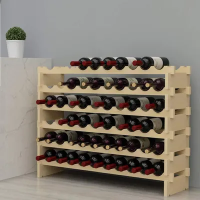 Produktbild von Weinkeller – Flaschenregal für 60 Flaschen – Weinhaltesystem – Natürlicher, massiver Holz-Weinflaschenhalter für Zuhause – Küche – Bar – BHEU-BY-WS002