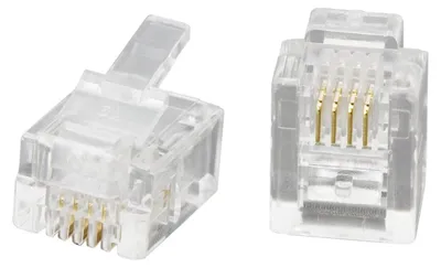 Produktbild von 100x RJ11 Modularstecker 6P4C - Telekommunikationsstecker - vergoldete Kontakte - Telefonstecker - 100 Stück [05216].