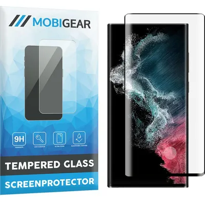 Produktbild von Mobigear Premium Displayschutzfolie für Samsung Galaxy S22 Ultra, gehärtetes Glas – Panzerglasfolie – Kompatibel mit Hüllen – Schwarz
