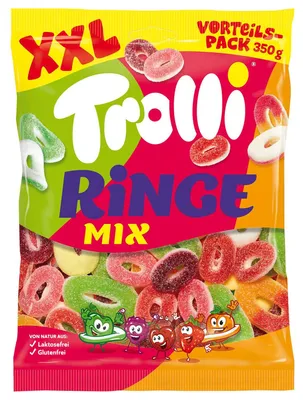 Zdjęcie produktu dla Trolli Pierścienie Mix XXL – słodko-kwaśne, opakowanie promocyjne, 350 g