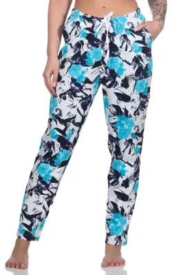 Produktbild von Damen Schlafanzug Pyjama Hose lang Mix & Match mit floralen Print - perfekt zu kombinieren ; hellblau , 40