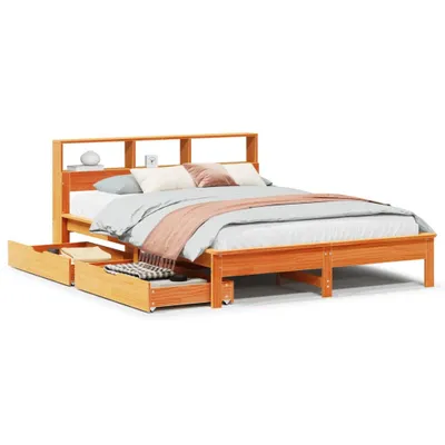 Produktbild von Massivholzbett mit Regal ohne Matratze Wachsbraun 120x200 cm