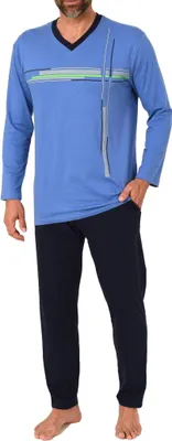 Produktbild von Normann Herren Schlafanzug langarm Pyjama mit edlen Frontprint - auch in Übergrössen ; blau , 54