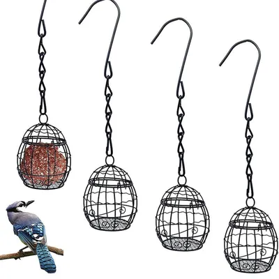 Produktbild von Vogel Futterspender Metall 4er Set, Hängender Vogelfutterhalter für Wildvögel, Garten & Balkon Futterstation Outdoor
