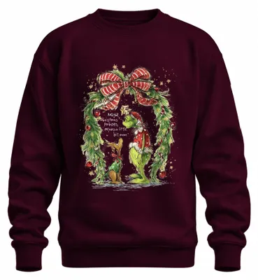 Imagen del producto de Grinch. Quizás la Navidad significa un poco más. Sudadera uni con estampado "Grinch", color burdeos, talla M