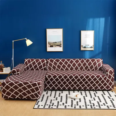 Obrázek produktu pro Topchances Pohovka Cover 3 Seater+3 Seater Pohovka Covers for L Shape Sofa elatücken Kisstische Stretch Sofa Cover Pohovka Cover, Brown Geometry