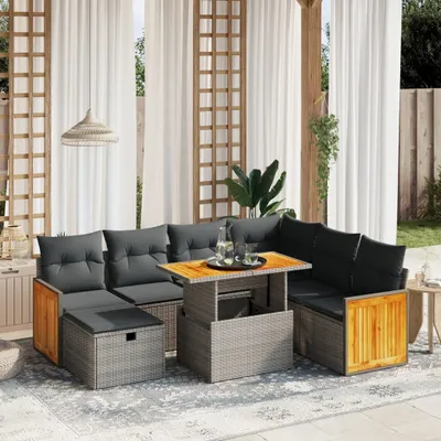 Produktbild von Möbel 8-tlg. Garten-Sofagarnitur - Sitzgruppe Gartenmöbel mit Kissen Grau Poly Rattan 2024 cloris5921