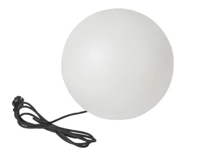 Produktbild von Perel Runde Gartenlampe Ø38 cm mit Erdspieß, IP65 wasserdicht, E27 Fassung, weißer Kunststoffschirm,