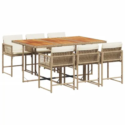Produktbild von vidaXL 7-tlg. Garten-Essgruppe mit Kissen Beige Poly Rattan