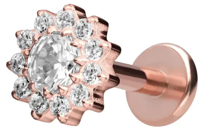 Produktbild von Ohrpiercing, Nasenpiercing Titan Labret mit Innengewinde KRISTALLBLUME RoséGold Stablänge: 10mm | Stabstärke: 1,2mm