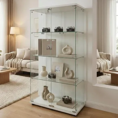 Image de Vitrine noire de 80,6 x 36,5 x 164,5 cm, avec 2 portes verrouillables et 3 étagères en verre