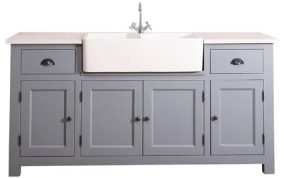 Produktbild von Casa Padrino Landhausstil Waschbeckenschrank Blau / Weiß 180 x 65 x H. 90 cm - Waschtisch mit 4 Türen und 2 Schubladen
