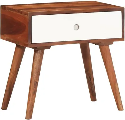 Produktbild von Beistelltisch aus massivem Akazienholz 45 x 30 x 45 cm mit Schublade, Couchtisch Nachttisch und Konsolentisch für Wohnzimmer Schlafzimmer Flur Ablage