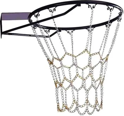 Productafbeelding van Ibenzoa® Metalen kettingbasketballnet, verzinkt en weerbestendig – 55 cm, 632 g, wit/geel, geschikt voor binnen- en buitengebruik, passend voor standaard basketballen, ideaal voor scholen en recreatiecentra