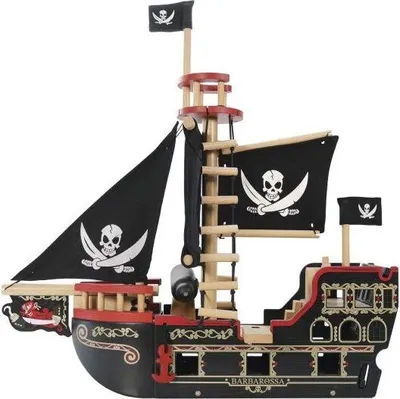 Immagine prodotto di Barbarossa XXL personalizzabile nave pirata giocattolo in legno da 3 anni I pirati sono in libertà: con nome e cognome
